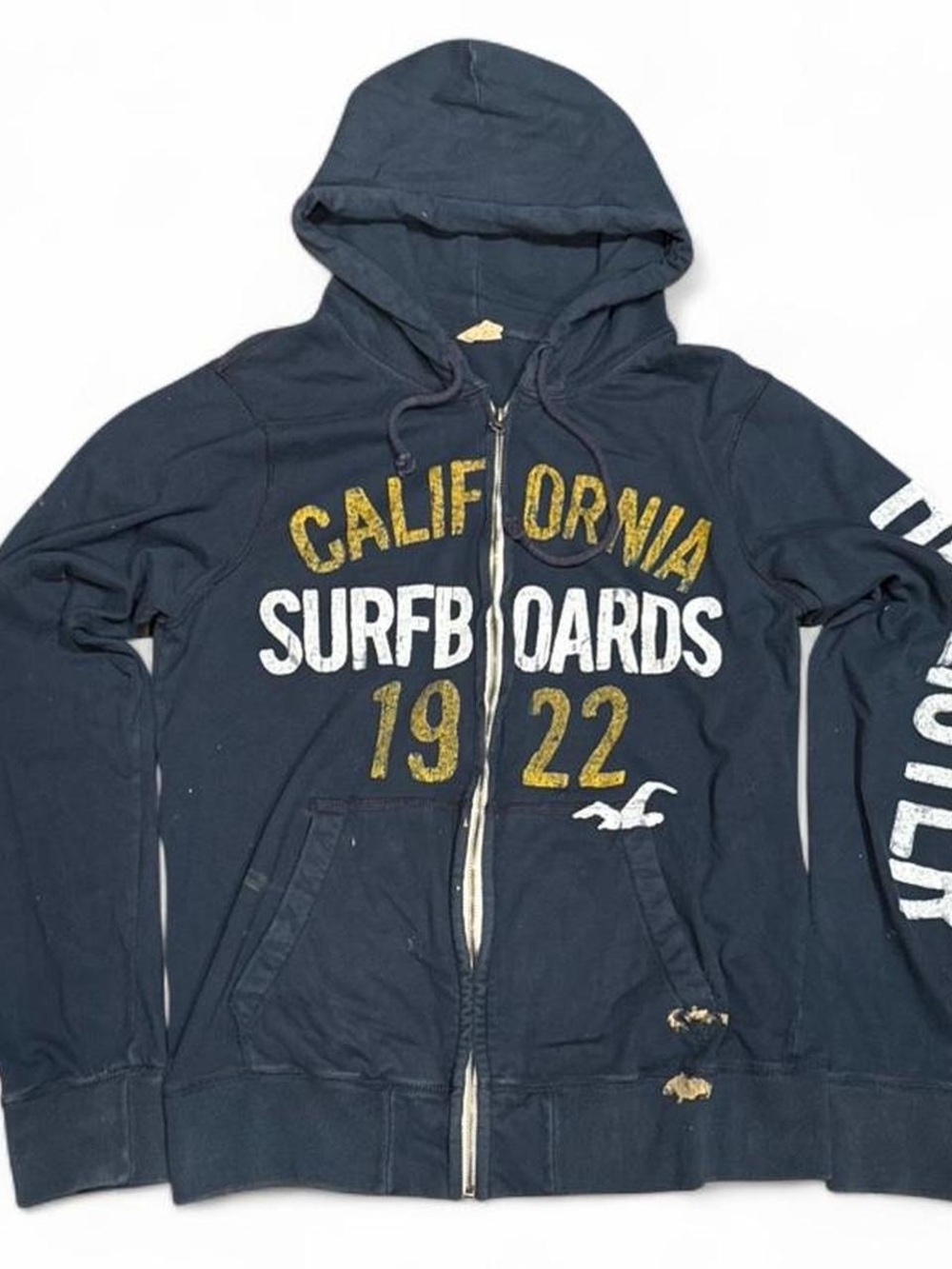 Y2K Hollister Surfwear Embroidered Distressed Zip Up Hoodie